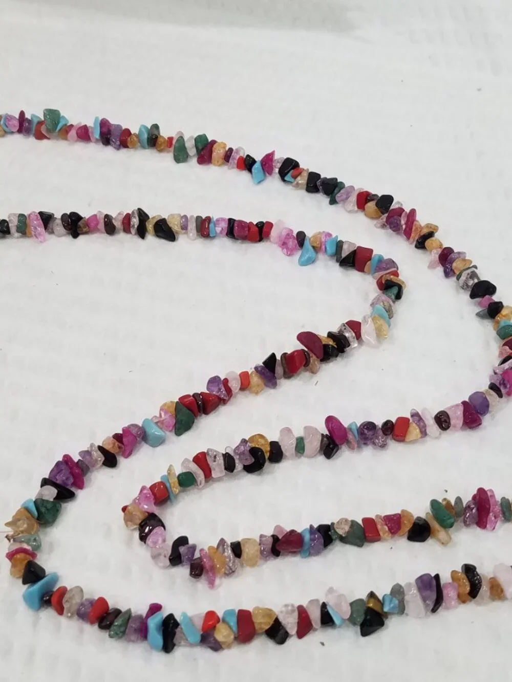 Multicolor Turquoise Onyx Jasper Quartz Gemstone Chip Continuous Loop Necklace